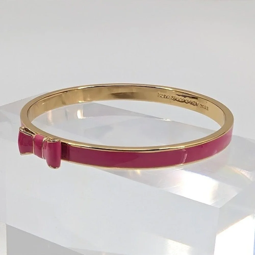 Kate Spade New York Pink Bow Bangle Bracelet Gold Tone 8" - Picture 8 of 11